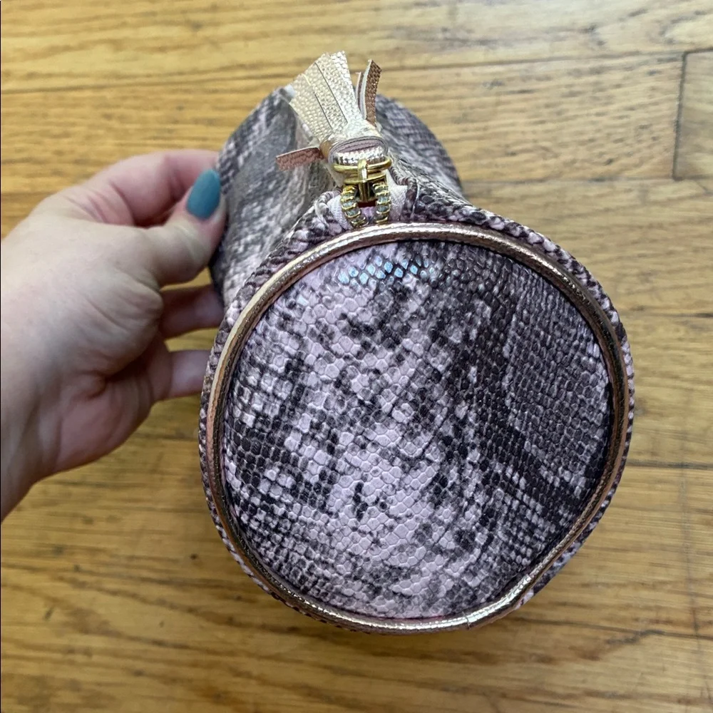 Ulta Beauty Pink & Grey Snakeskin Pattern Clutch with Rose Gold Tassel Detail